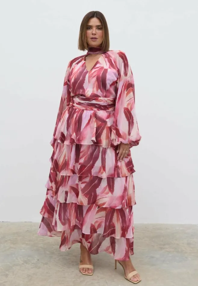 Pretty Lavish Dresses Women Anya Plunge Neck Ruffle Maxi Dress Curve Feather Print Pretty Lavish Dresses Women Anya Plunge Neck Ruffle Maxi Dress Curve Feather Print