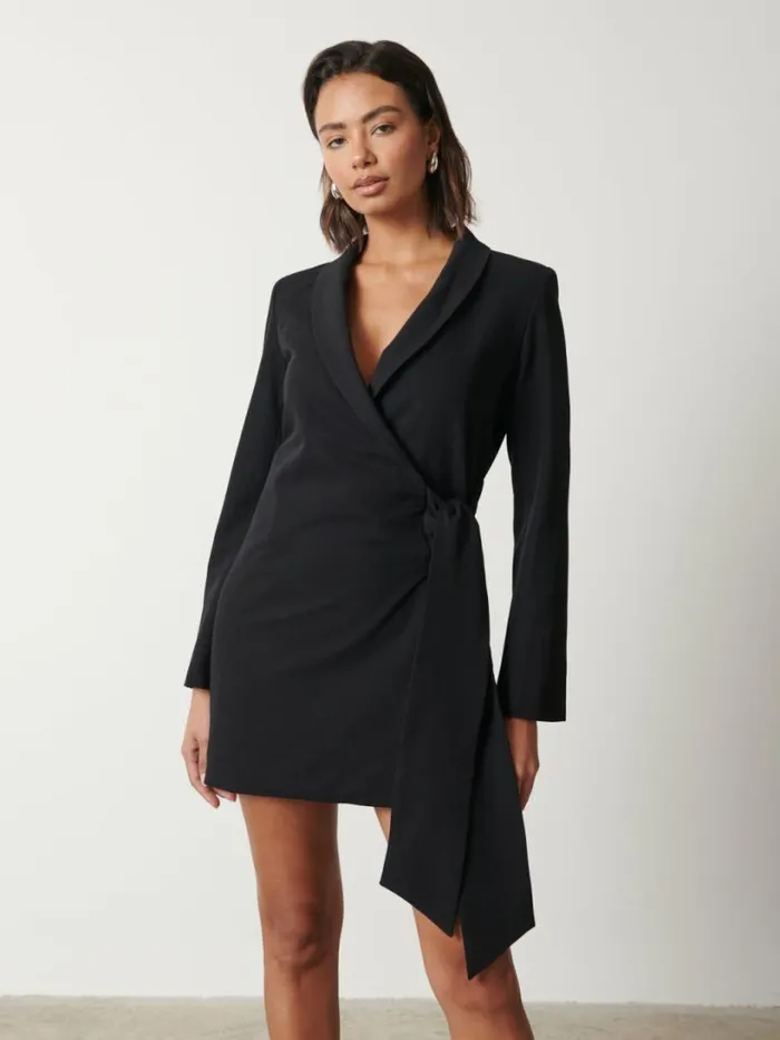 Pretty Lavish Dresses Women Arielle Wrap Tie Blazer Dress Black