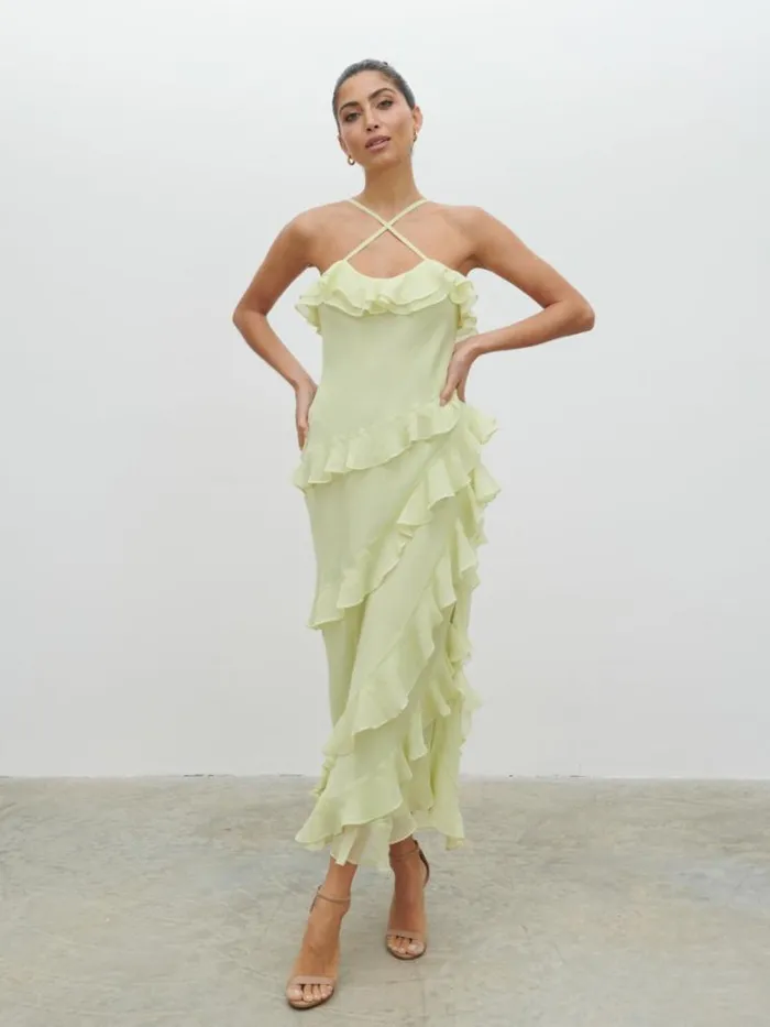 Pretty Lavish Dresses Women Aryana Ruffle Midaxi Dress Green