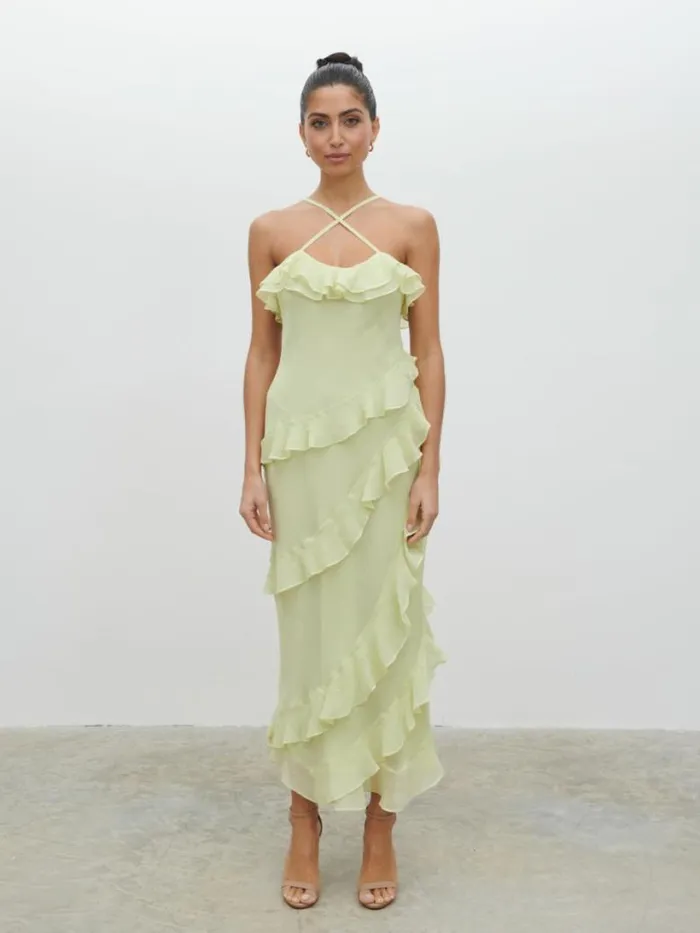 Pretty Lavish Dresses Women Aryana Ruffle Midaxi Dress Green