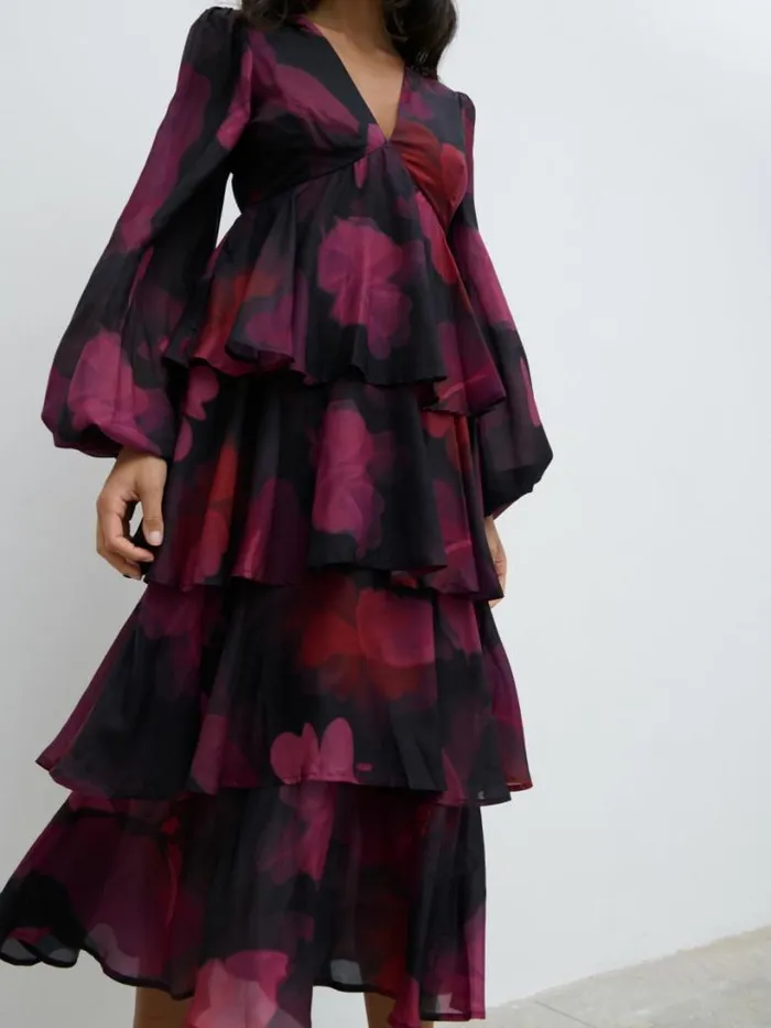 Pretty Lavish Dresses Women Ashton Ruffle Midi Dress Berry