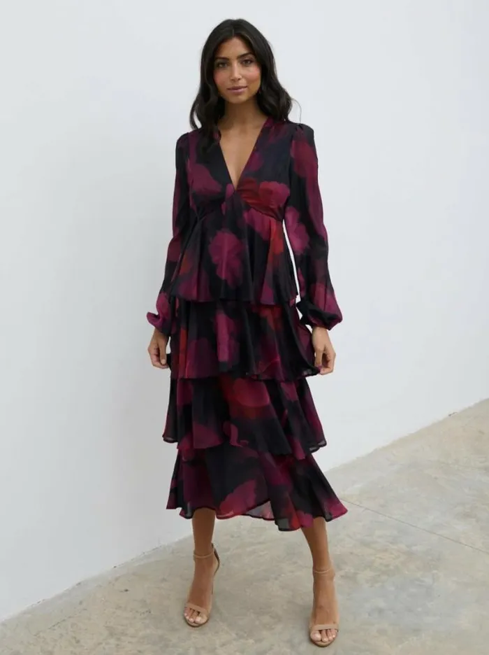 Pretty Lavish Dresses Women Ashton Ruffle Midi Dress Berry