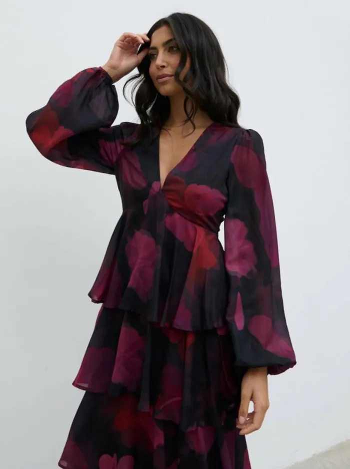 Pretty Lavish Dresses Women Ashton Ruffle Midi Dress Berry