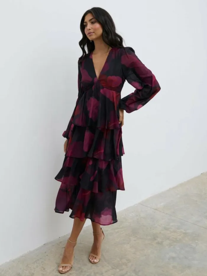 Pretty Lavish Dresses Women Ashton Ruffle Midi Dress Berry