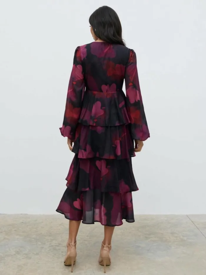Pretty Lavish Dresses Women Ashton Ruffle Midi Dress Berry