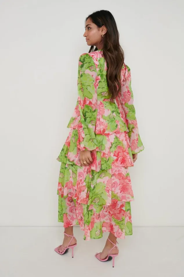 Pretty Lavish Dresses Women Ashton Ruffle Midi Dress Patchwork Floral