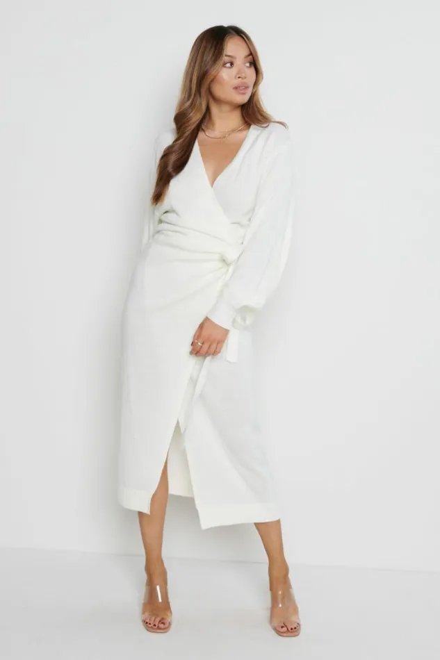 Pretty Lavish Dresses Women Beau Wrap Midi Dress Cream