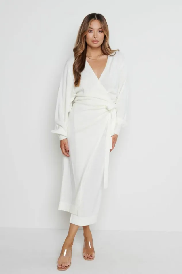 Pretty Lavish Dresses Women Beau Wrap Midi Dress Cream