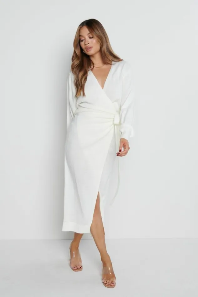 Pretty Lavish Dresses Women Beau Wrap Midi Dress Cream