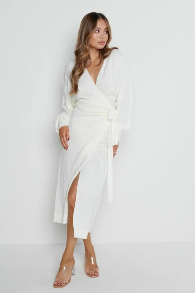 Pretty Lavish Dresses Women Beau Wrap Midi Dress Cream