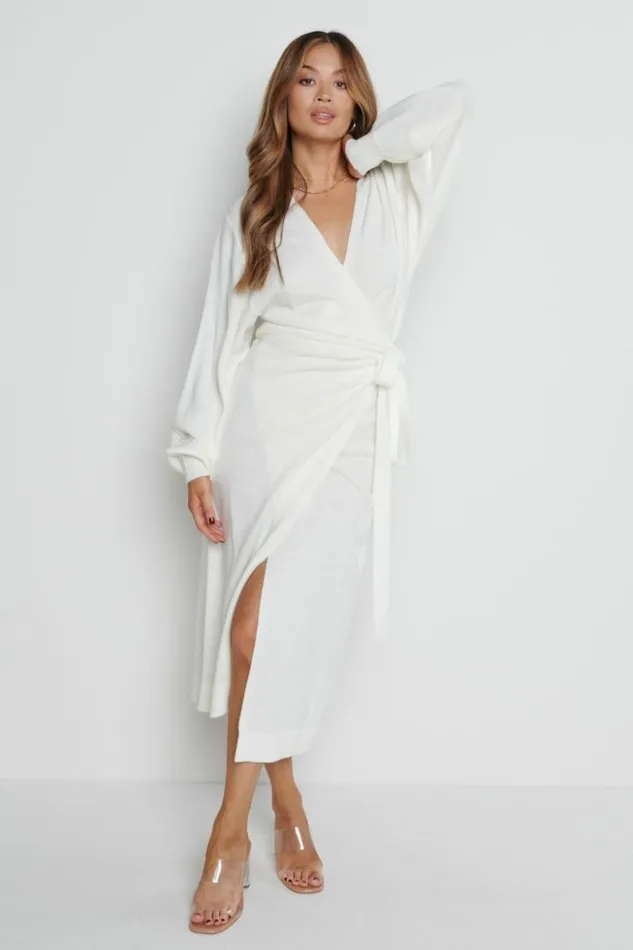 Pretty Lavish Dresses Women Beau Wrap Midi Dress Cream