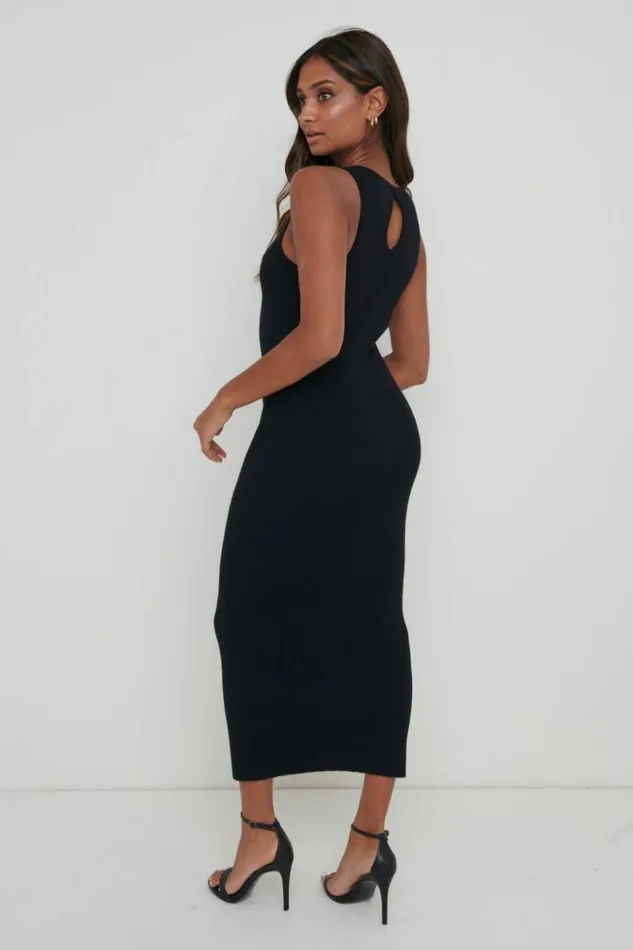 Pretty Lavish Dresses Women Billie Ribbed Racer Midi Dress Black