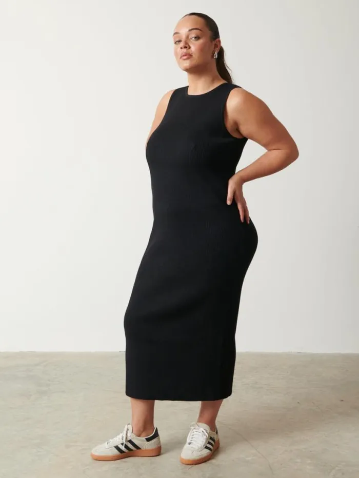 Pretty Lavish Dresses Women Billie Ribbed Racer Midi Dress Black