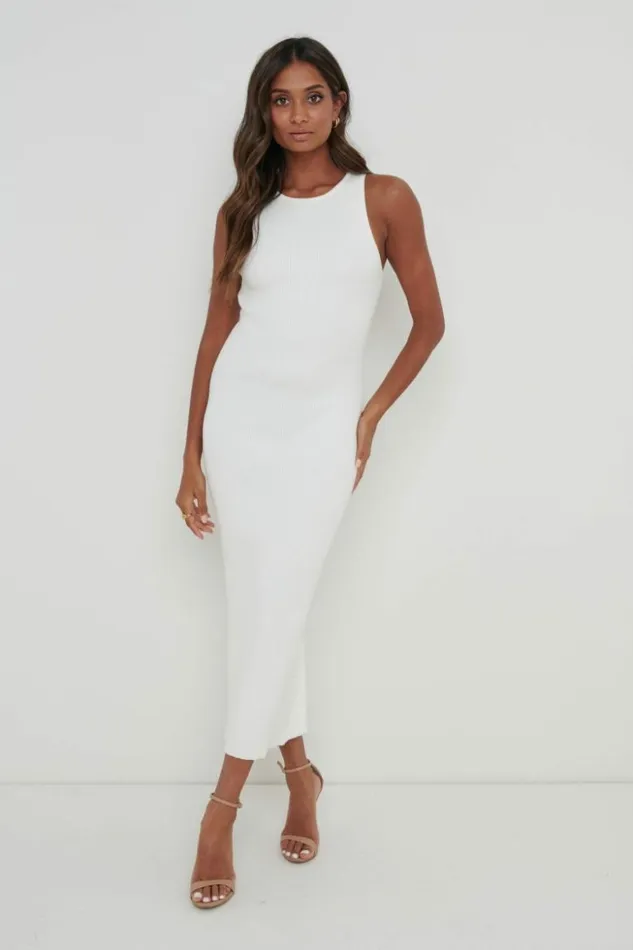 Pretty Lavish Dresses Women Billie Ribbed Racer Midi Dress Cream