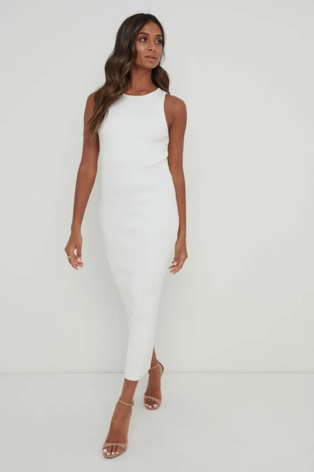 Pretty Lavish Dresses Women Billie Ribbed Racer Midi Dress Cream