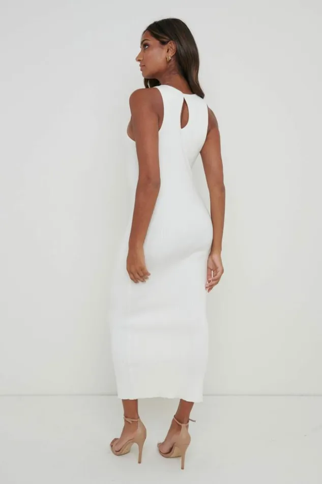Pretty Lavish Dresses Women Billie Ribbed Racer Midi Dress Cream