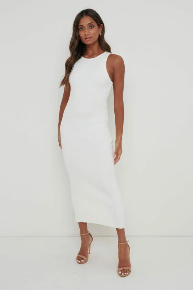 Pretty Lavish Dresses Women Billie Ribbed Racer Midi Dress Cream