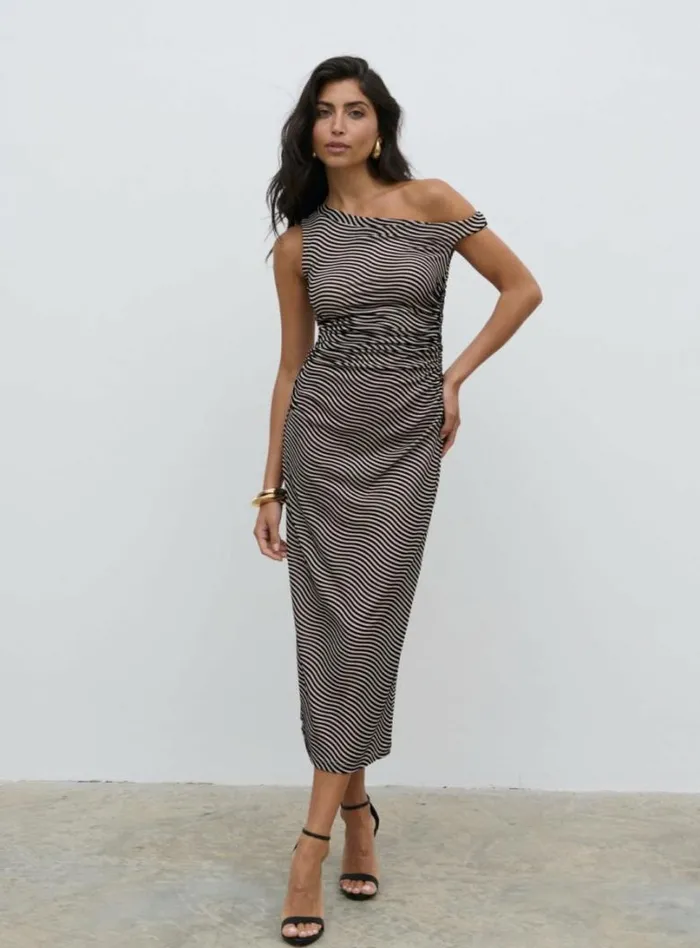 Pretty Lavish Dresses Women Carrie Asymmetric Knot Midaxi Dress Black And Stone Stripe Pretty Lavish Dresses Women Carrie Asymmetric Knot Midaxi Dress Black And Stone Stripe