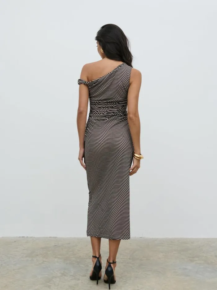 Pretty Lavish Dresses Women Carrie Asymmetric Knot Midaxi Dress Black And Stone Stripe