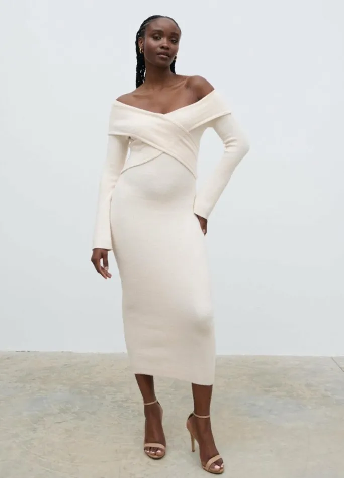 Pretty Lavish Dresses Women Danica Wrap Knit Midaxi Dress Cream