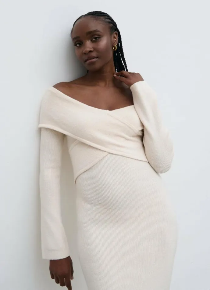 Pretty Lavish Dresses Women Danica Wrap Knit Midaxi Dress Cream