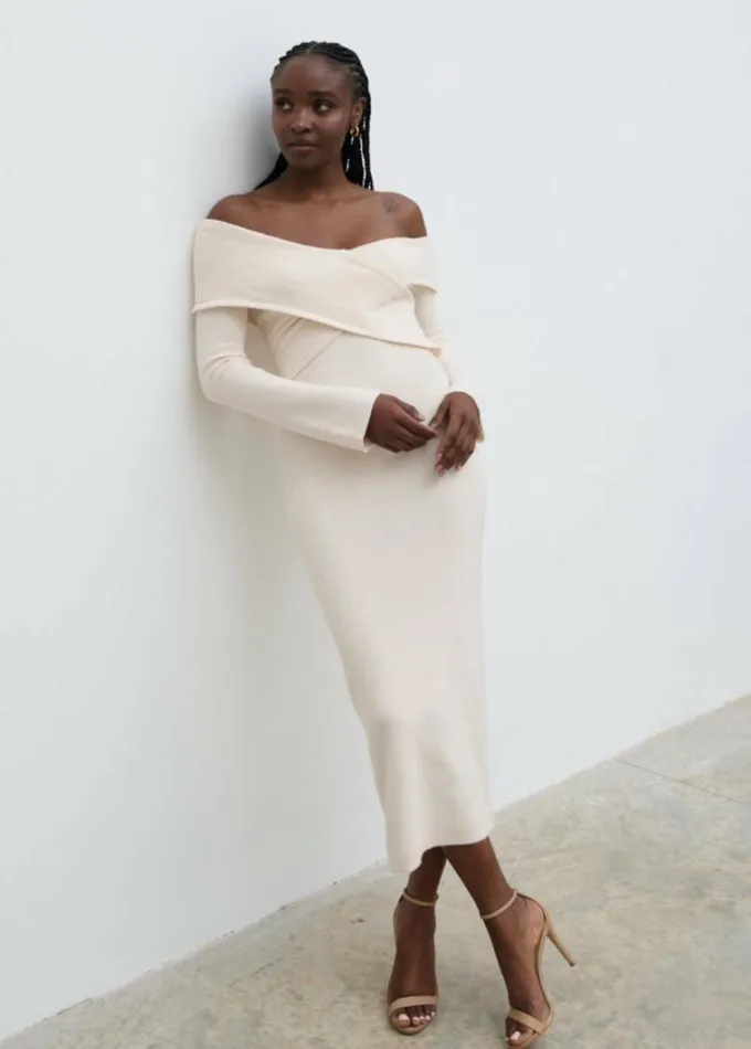Pretty Lavish Dresses Women Danica Wrap Knit Midaxi Dress Cream