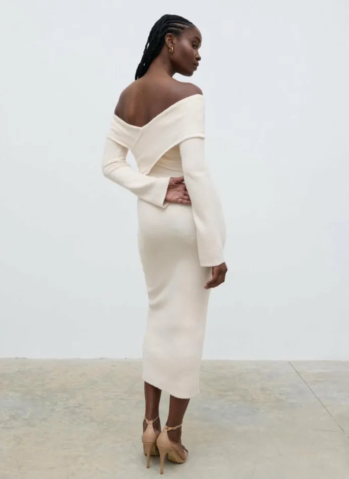 Pretty Lavish Dresses Women Danica Wrap Knit Midaxi Dress Cream