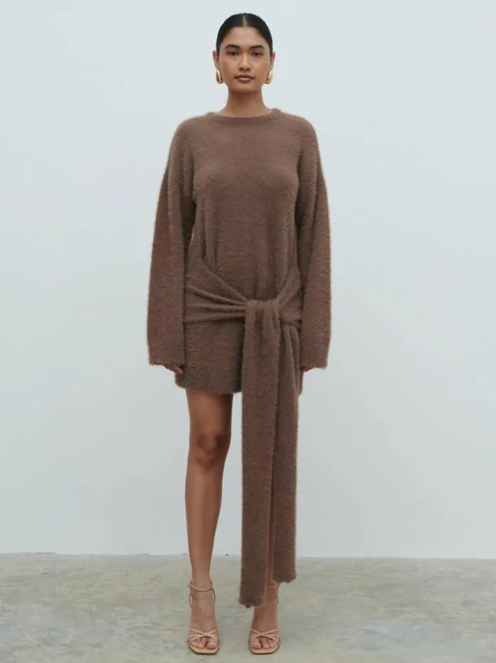 Pretty Lavish Dresses Women Darcey Sash Knit Mini Dress Brown