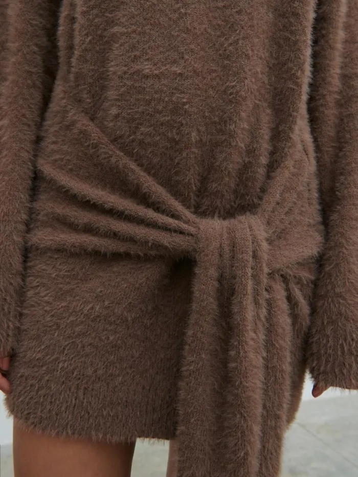 Pretty Lavish Dresses Women Darcey Sash Knit Mini Dress Brown