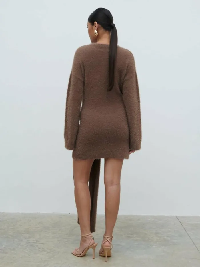 Pretty Lavish Dresses Women Darcey Sash Knit Mini Dress Brown