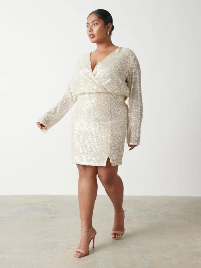 Pretty Lavish Dresses Women Dulcie Mini Wrap Sequin Dress Curve Silver