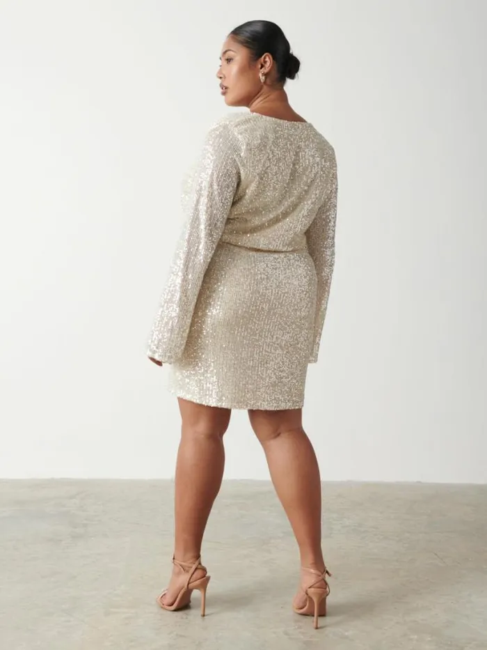 Pretty Lavish Dresses Women Dulcie Mini Wrap Sequin Dress Curve Silver