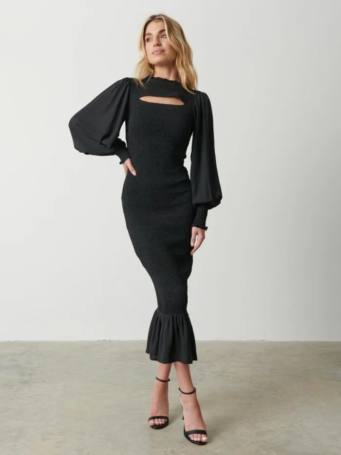 Pretty Lavish Dresses Women Elise Cut Out Shirred Midaxi Dress Black