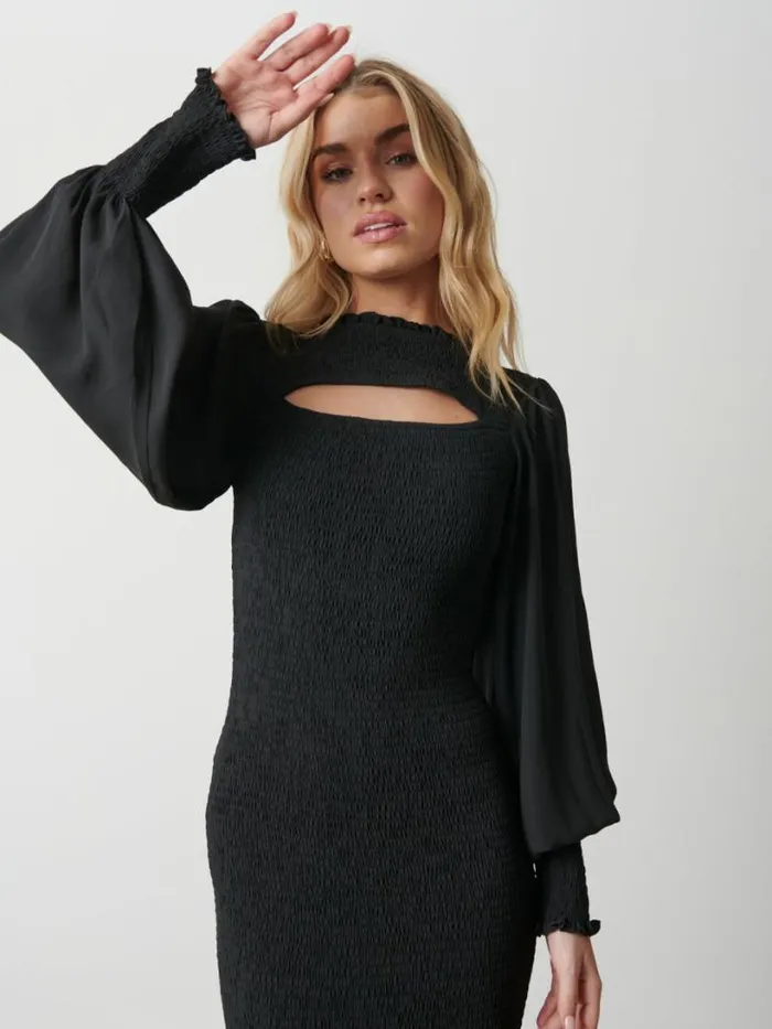 Pretty Lavish Dresses Women Elise Cut Out Shirred Midaxi Dress Black