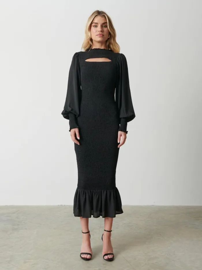 Pretty Lavish Dresses Women Elise Cut Out Shirred Midaxi Dress Black
