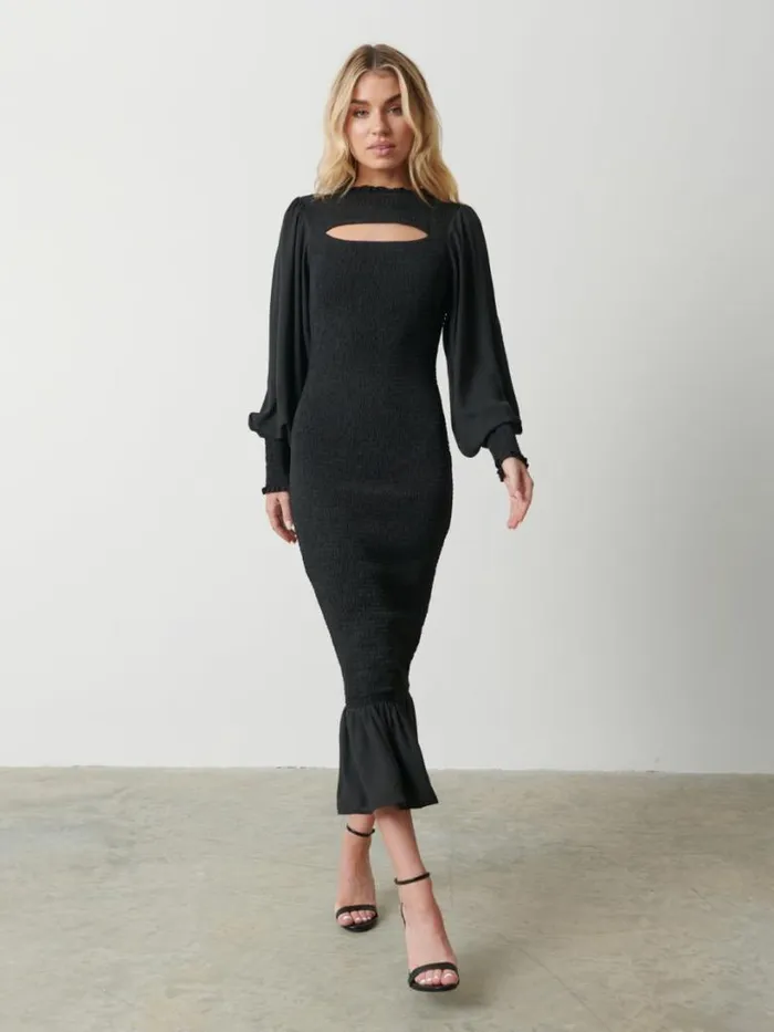 Pretty Lavish Dresses Women Elise Cut Out Shirred Midaxi Dress Black