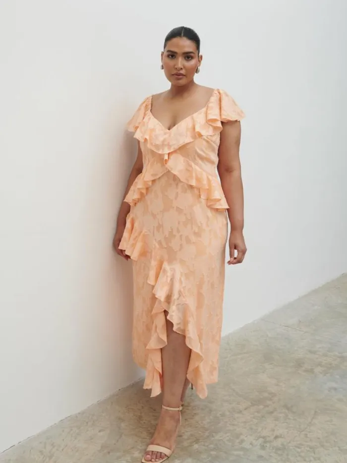 Pretty Lavish Dresses Women Eloise Ruffle Midaxi Dress Curve Orange
