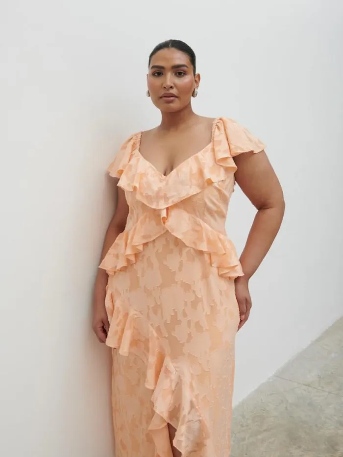 Pretty Lavish Dresses Women Eloise Ruffle Midaxi Dress Curve Orange