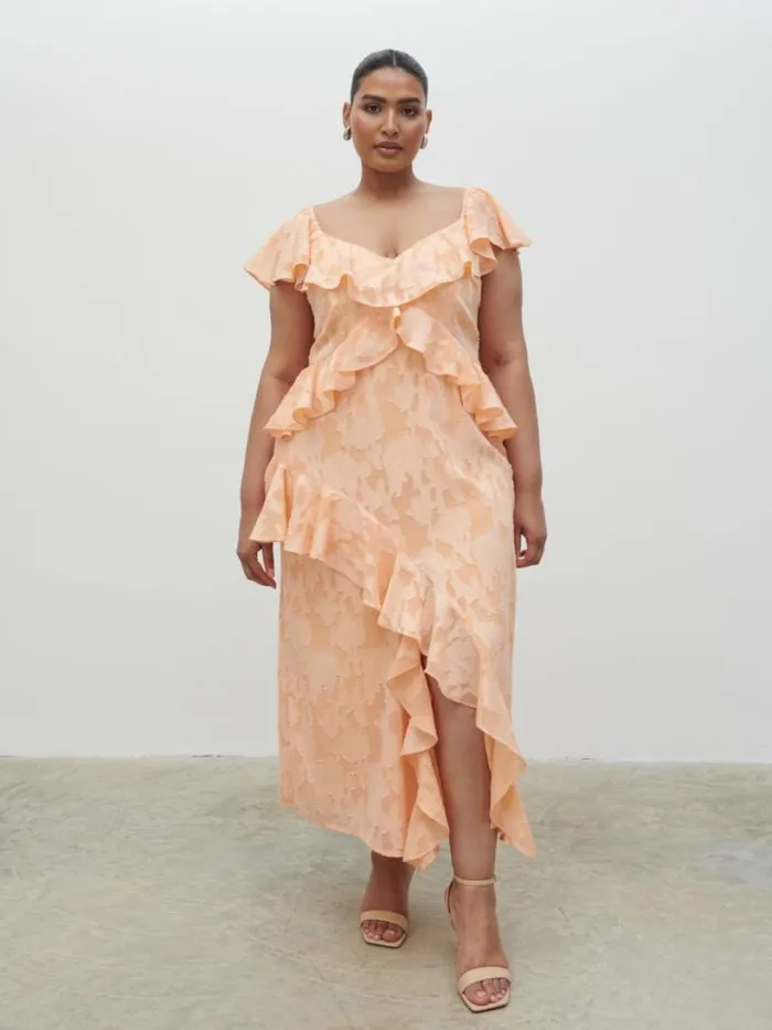 Pretty Lavish Dresses Women Eloise Ruffle Midaxi Dress Curve Orange