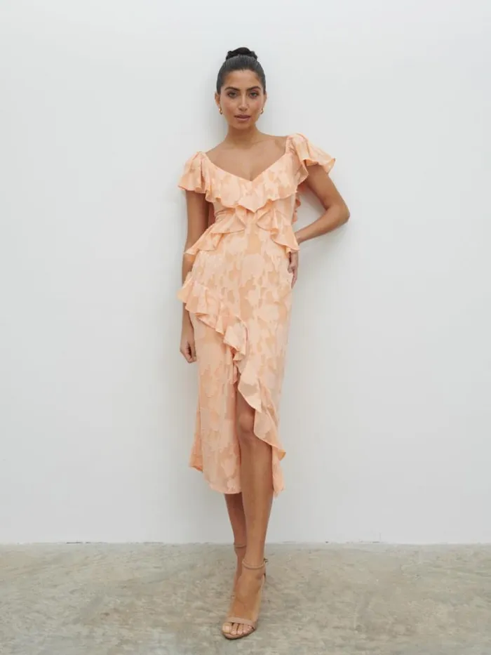 Pretty Lavish Dresses Women Eloise Ruffle Midaxi Dress Orange