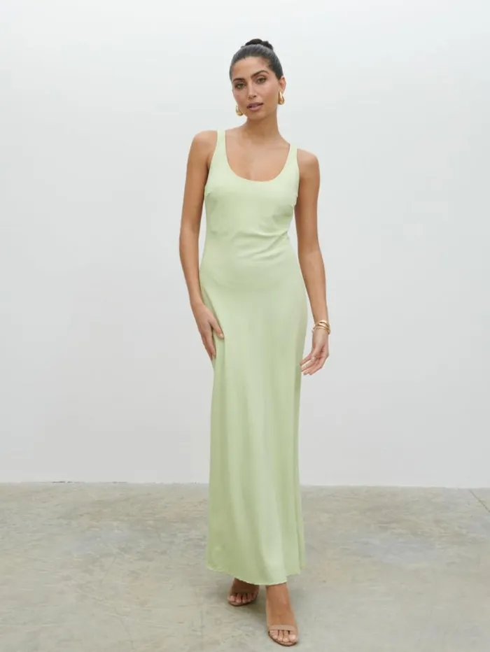 Pretty Lavish Dresses Women Evelyn Satin Slip Maxi Dress Green