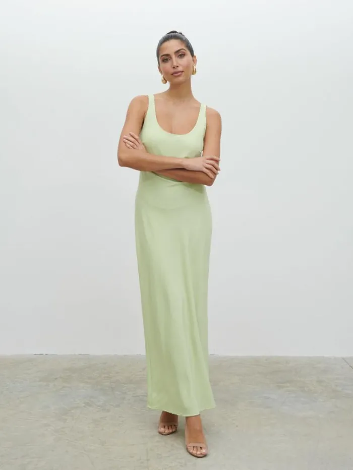Pretty Lavish Dresses Women Evelyn Satin Slip Maxi Dress Green