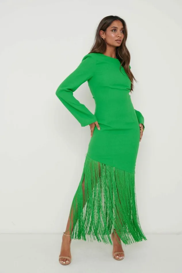 Pretty Lavish Dresses Women Francoise Fringed Maxi Dress Emerald