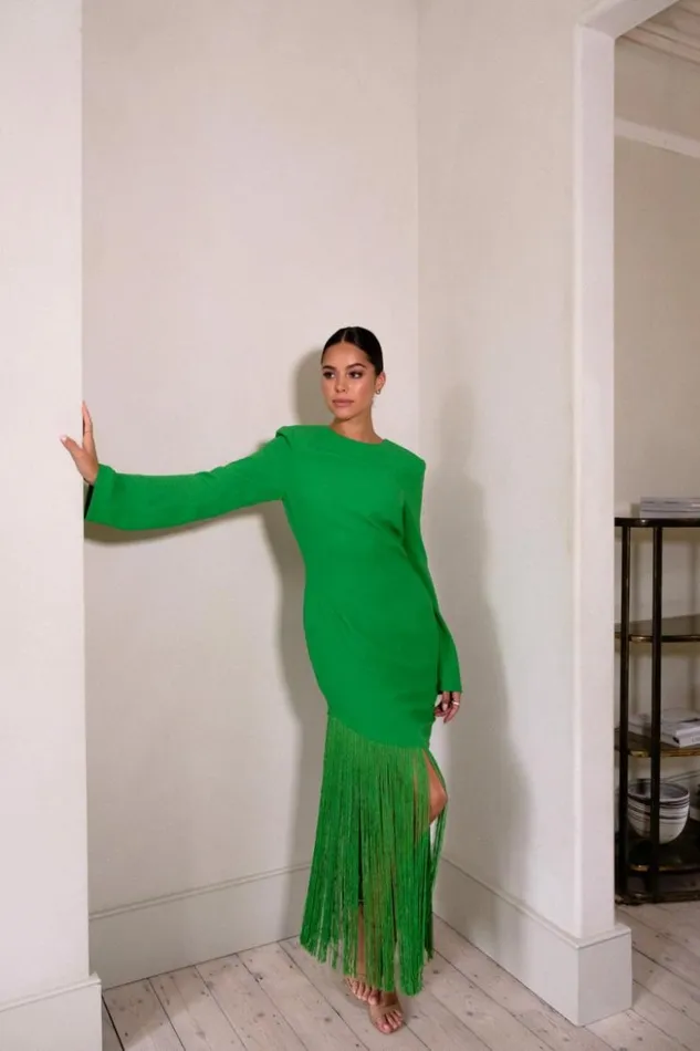 Pretty Lavish Dresses Women Francoise Fringed Maxi Dress Emerald
