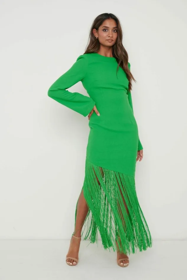 Pretty Lavish Dresses Women Francoise Fringed Maxi Dress Emerald