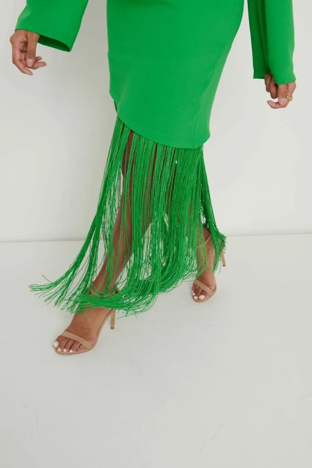 Pretty Lavish Dresses Women Francoise Fringed Maxi Dress Emerald