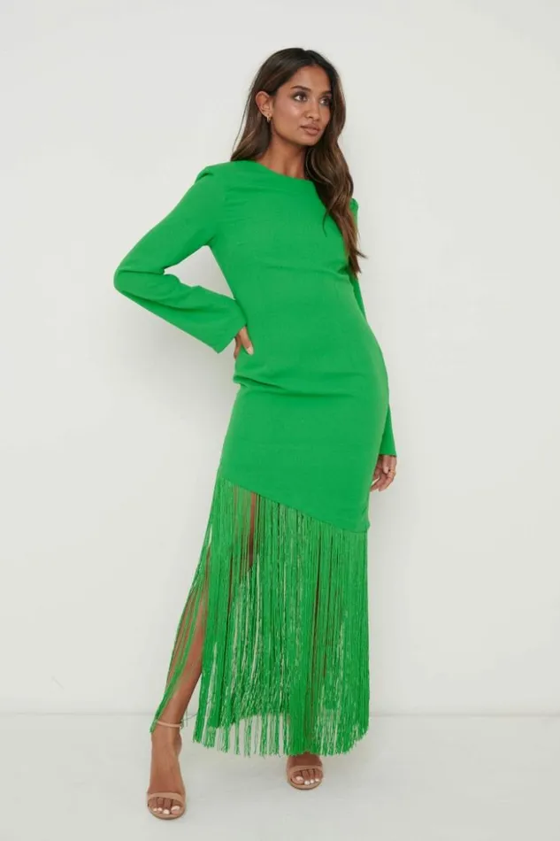Pretty Lavish Dresses Women Francoise Fringed Maxi Dress Emerald