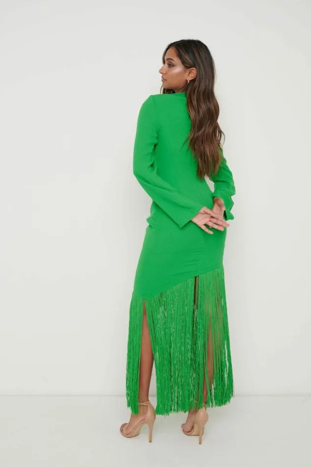 Pretty Lavish Dresses Women Francoise Fringed Maxi Dress Emerald