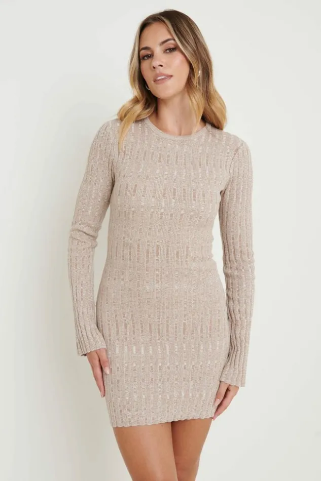 Pretty Lavish Dresses Women Jayla Long Sleeve Knit Dress Beige