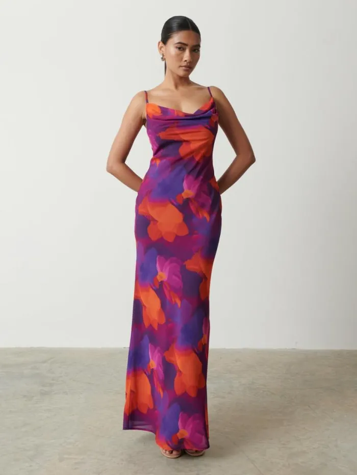 Pretty Lavish Dresses Women Keisha Printed Chiffon Maxi Dress Bright Iris Floral Pretty Lavish Dresses Women Keisha Printed Chiffon Maxi Dress Bright Iris Floral